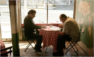 Steven Van Zandt as Silvio, left, and James Gandolfini as Tony in “The Sopranos.” The final season is scheduled to begin April 8.