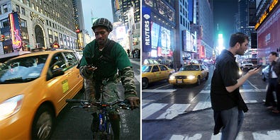 On bicycle, on foot and often behind the wheel, users of digital devices present potentially dangerous scenes every day in Manhattan.