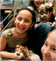 Lila Chu, 11, and several friends played with Webkinz stuffed animals at B Chemist, an emporium in Manhattan.
