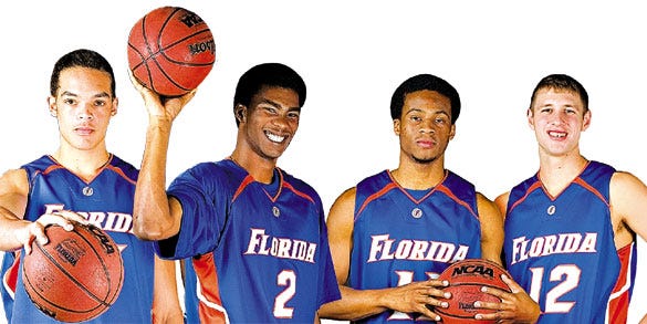 Gator basketball's Joakim Noah, Corey Brewer, Taurean Green and Lee Humphrey.