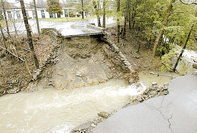 The main access road to the Mountain View Nursing Home off of Jansen Road in the Town of New Paltz was washed away Sunday night.