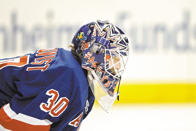 NEW YORK - APRIL 18: Henrik Lundqvist #30 of the New York Rangers looks on against the Atlanta Thrashers in the first period of game four of the 2007 Eastern Conference Quarterfinals on April 18, 2007 at Madison Square Garden in New York City. (Photo by Chris McGrath/Getty Images)