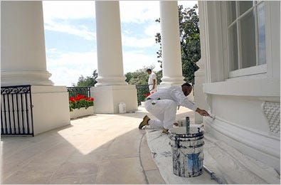 Workers are making the White House fit for a queen, with new paint and shiny floors.