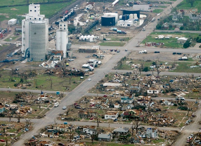A tornado destroyed most of Greensburg, Kan., late Friday. The tornado was part of a violent storm system that killed 9 people, all of them in Kansas.