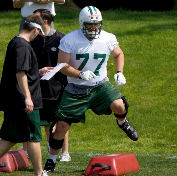 Free agent linebacker Cole Konrad works out at the New York Jets rookie camp.
