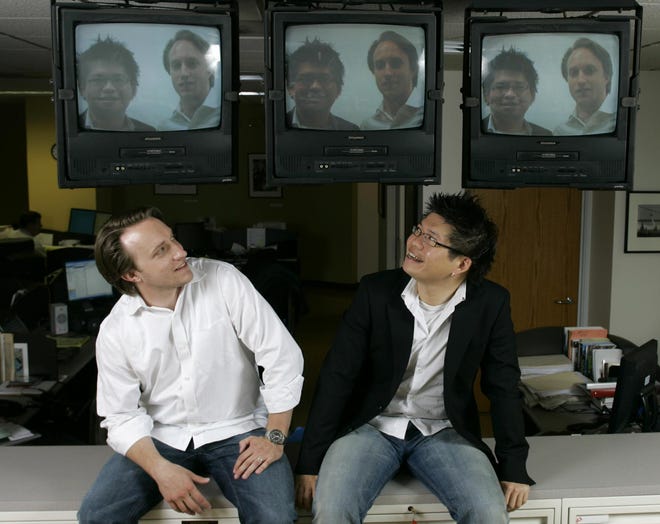 YouTube co-founders Chad Hurley, left, and Steve Chen