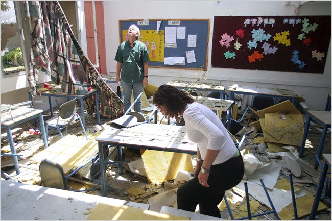 A classroom today in Sderot, Israel, after being hit by a missile fired from Gaza.