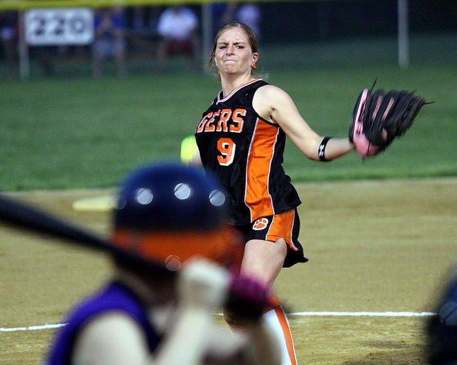 Erin Wade fires toward home during Friday night's game.