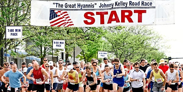 They’re off and running on Main Street in Hyannis yesterday in the Great Johnny Kelley Road Race – actually four races: 5K, 10K, half-marathon and team relay.