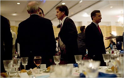 L. Scott Frantz of Greenwich, Conn., center, and his wife held a fund-raising party for Mitt Romney, who is seeking the Republican nomination. Mr. Frantz is seen here at a recent state Republican banquet.