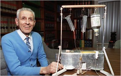 Mr. Kevorkian, in 1991 with his “suicide machine,” says he participated in more than 130 assisted suicides.