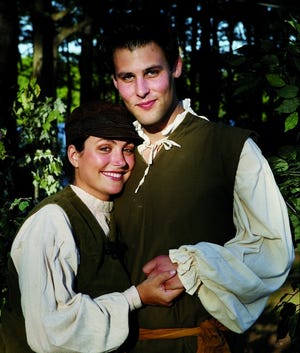 Ashley Patterson (left) as Rosalind (in her Ganymede disguise) and Nathan Verwey as Orlando in 'As You Like It.'