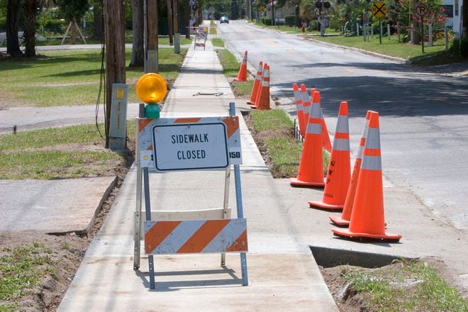 New city sidewalks are locaated on Northeast Ninth Avenue, near the corner of Northeast Sanchez Avenue, next to the Ocala City Auditorium on Wednesday in Ocala.