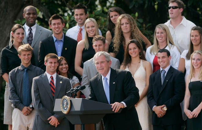 President Bush welcomed 28 total NCAA Championship Teams Ñ including the University of Florida's men's basketball team Ñ to a South Lawn ceremony of the White House on Monday.