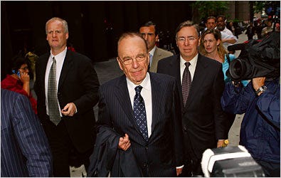 MEDIA TITAN Rupert Murdoch, best known in the United States for creating Fox News, leaving a meeting this month with the family that owns The Wall Street Journal. Mr. Murdoch has offered $5 billion for Dow Jones, The Journal’s parent company.
