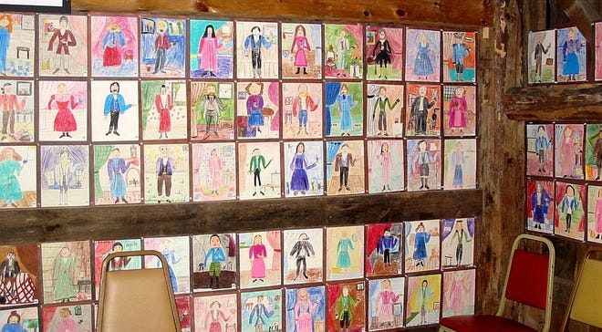 Kingston Elementary School pupils have graced the walls of the Bradford Homestead English threshing barn with their art depicting people from the Colonial era. The presentation is titled Portraits from the Colonial Period, and the art will be shown here until September.