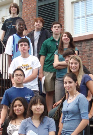 The Isaiah Davenport House Junior Interpreters Class 2007 included,left side of stairs from top to bottom, Kevin Feldman (mentor), Yusuf Robles, Ian Lowry, Cesar Perez and Carolina Perez (mentor); middle bottom, April Graves; right side of the stair from top to bottom, Peter Davis (mentor), Adam Caracci, Megan Svorcek, Erin Pickels, Elizabeth Phillips and Hannah Hyde. Not shown: Rose Brannen, Irwin Johnson and Simone Rego.