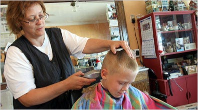 “It’s a lethargy, a feeling of same old, same old.” LAURA ST. MARY, at the barbershop in Mabel, Minn.