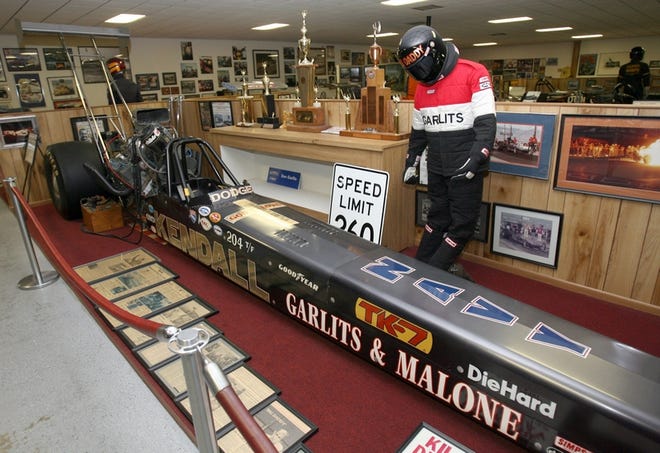 The Garlits and Malone 1984 Kendall Top Fuel Dragster is shown on display at the Don Garlits Museum of Drag Racing in Ocala.