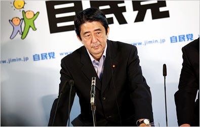 Prime Minister Shinzo Abe at Liberal Democratic Party headquarters in Tokyo on Sunday.