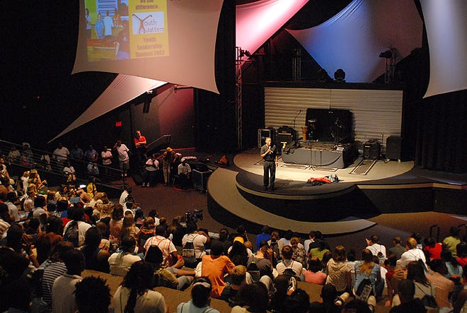Adolph Brown, a dean at Hampton University, was the guest speaker at the Spartanburg Youth Leadership Summit held at The Hangar at First Baptist Church on Friday. Brown used rap music and oversized clothes during his 
presentation as examples of things that don't display or promote leadership qualities.