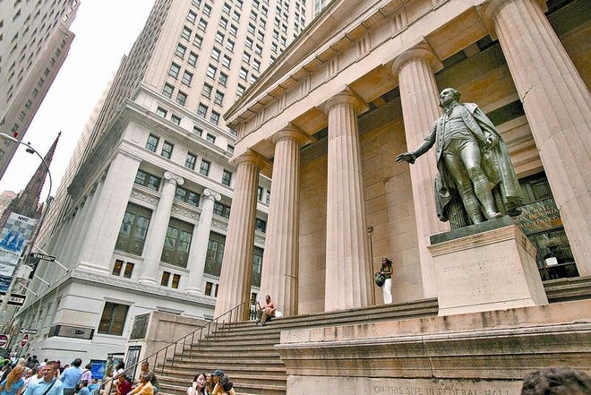 A statue of George Washington stands on the steps of Federal Hall in lower Manahattan in this July photo. Washington signed a treaty with a delegation of Creek Indians from the Southeast at this site on Aug. 13, 1790.