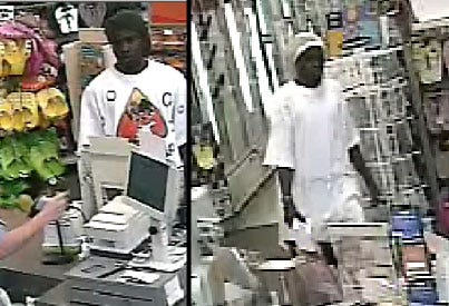 Officers have released these photos of two men, seen apparently using the stolen credit cards at stores, in the hopes employees at local businesses may recognize the pair.