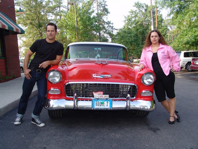 Shawn Maratea and Juli Davis and a 1955 Chevrolet