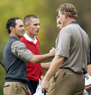 Mike Weir (left) led the way in an International fourball victory over Charles Howell (second from left) and Zach Johnson.