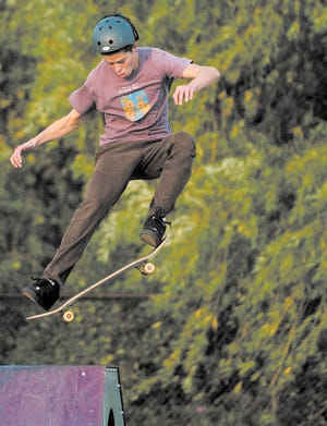 One of the skatepark's fiercest advocates, Scott Ward, grabs big air.