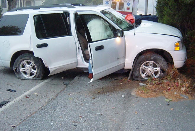 This Ford SUV was involved in an accident on Freedom Street in Hopedale Thursday.