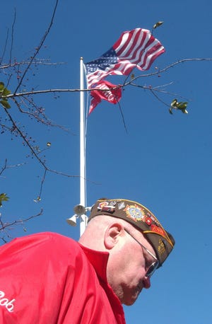 Bob Welch, past commander of VFW Post 611, attends Sunday's ceremony on the Taunton Green.