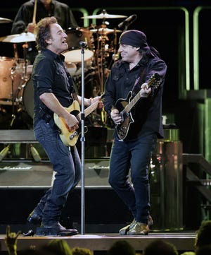 Bruce Springsteen with "Little Steven" Van Zandt on stage Thursday night at the Times Union Center in Albany, N.Y.