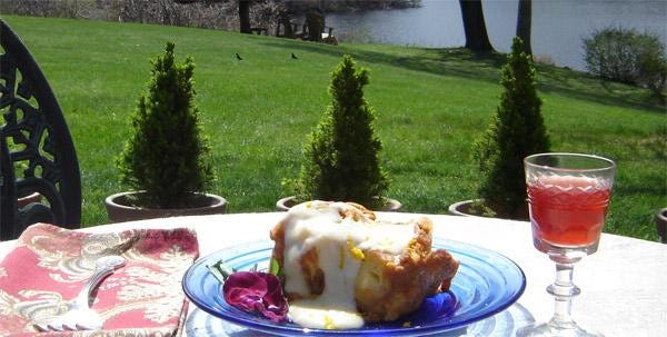 Kathryn Kleekamp photographed her son’s “Pumpkin Bread Pudding with Amaretto Glaze” outside the family home on Shawme Pond in Sandwich one late summer weekend when she and Russell explored the common ground in visual and culinary arts. He cooked, she photographed and painted.