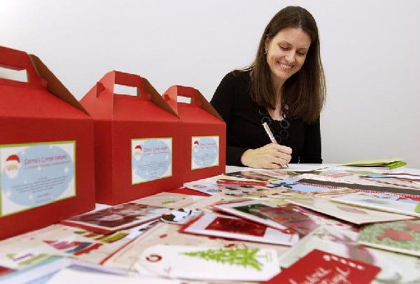 Too busy to send Christmas cards? Erin Newkirk’s company, Red Stamp, handwrites holiday cards for businesses and individuals.