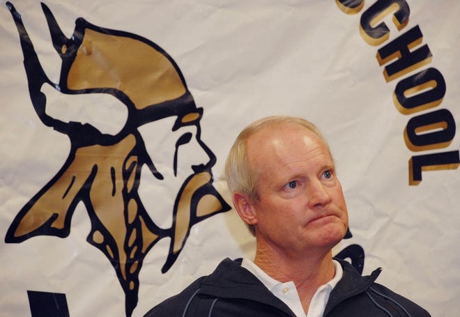 Doc Davis, who has stepped down as Spartanburg High School's head football coach following a 2-9 season, listens to a question at a news conference on Monday.