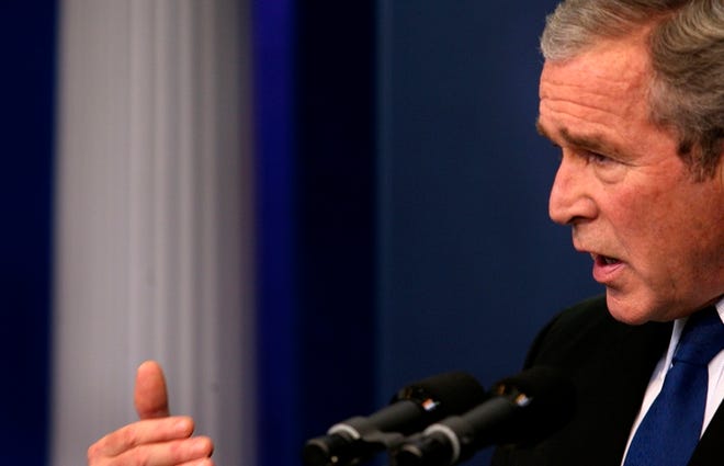 President Bush comments on the National Intelligence Estimate on Iran during a news conference at the White House on Tuesday.