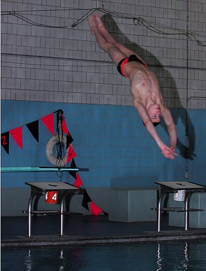 Middleboro's Brendan Cavallaro practices one of his dives during last season.