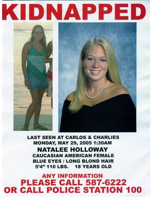 This poster which was prepared and released by the Holloway family after their daughter Natalee went missing is seen in this image originally made available by the Holloway family in June 2005. Authorities have closed the investigation into the disappearance of Natalee Holloway and do not have evidence to charge anyone, the prosecutors' office said Tuesday,