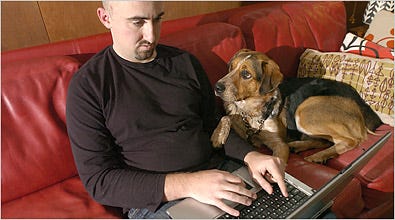 Tony Stubblebine, CrowdVine’s founder, and Eggs, his dog, help small Internet businesses.