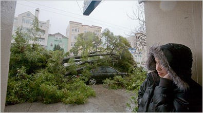 Saray Puente’s car was a victim of a storm that swept into Northern California before dawn and badly snarled San Francisco.