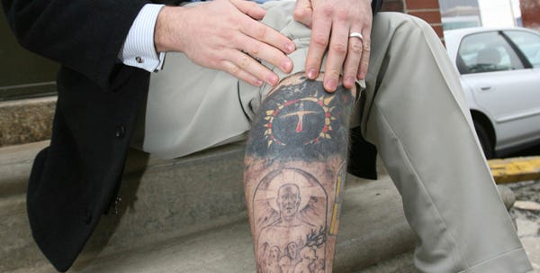 Dave Donch, 33, of Collingswood, N.J., regrets getting his leg tattooed a decade ago.