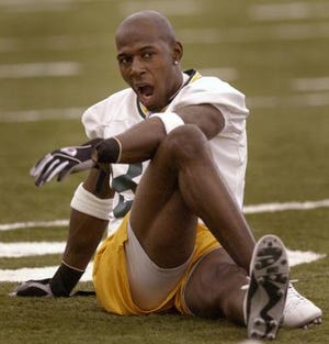 Green Bay Packers wide receiver Donald Driver, shown in this 2003 file photo, injured his right foot during Thursday's preseason game against the Jacksonville Jaguars.