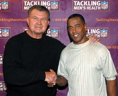 Mike Ditka and Tony Dorsett teamed up in 2004 to tackle men's health, and they joined forces at this year's Super Bowl for the NFL pension plan. (AP photo)