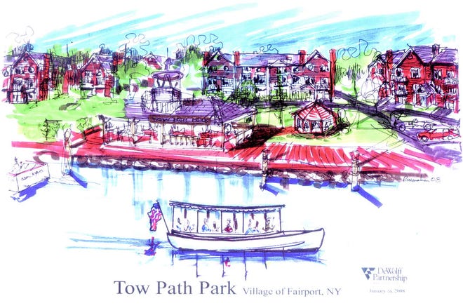 This sketch is a proposed housing complex Anco Builders of Fairport would like to build on the south side of the Erie Canal in Fairport. Plans include a wine and gourmet pizza bar, as well.