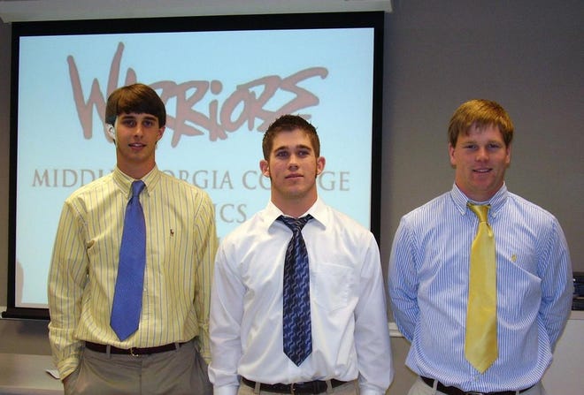 Three local athletes who have recently signed letters of intent to play baseball at Middle Georgia College Jonathan Hester, Dylan Scott and Jordan Hill.