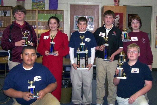 Winners at the local social science fair: back row: Carl Mesmer, Natalie Starling, Cameron Porter, Chase Clayton, Donald Quinones. Front row: Justin Jackson, Cheyenne Hunt.