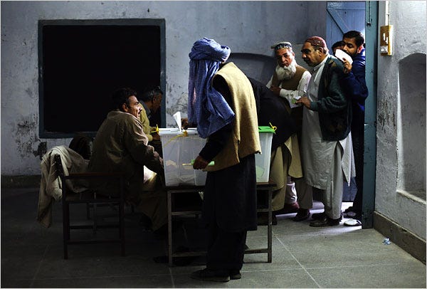 Residents of Gujrat, Pakistan, voted at the Tul Banat Madrasa.