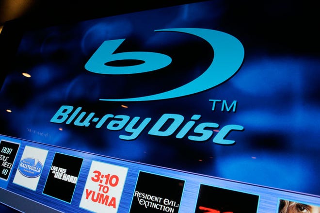 THE BLU-RAY DISC LOGO is shown on a flat-panel television at the Consumer Electronics Show in Las Vegas in January.