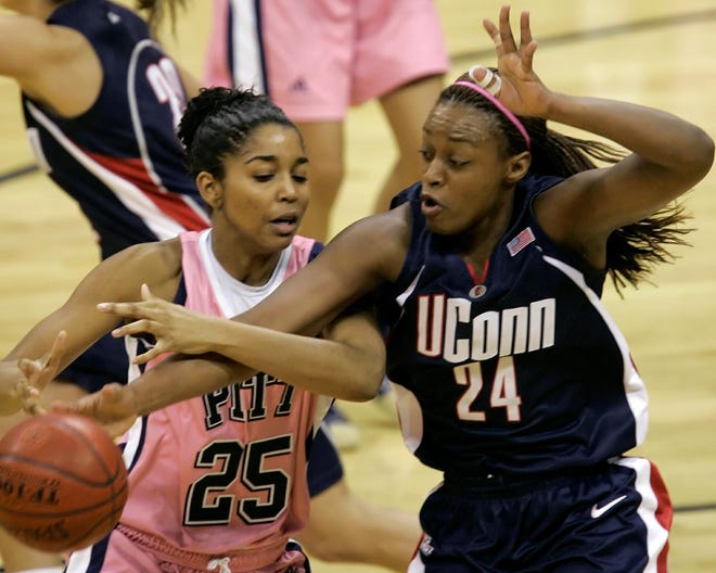 Charde Houston, right, is one of three UConn seniors who will be honored at Saturday's game against St. John's